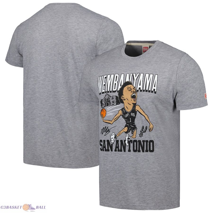 Men's San Antonio Spurs Victor Wembanyama Gray Caricature Tri-Blend T-Shirt