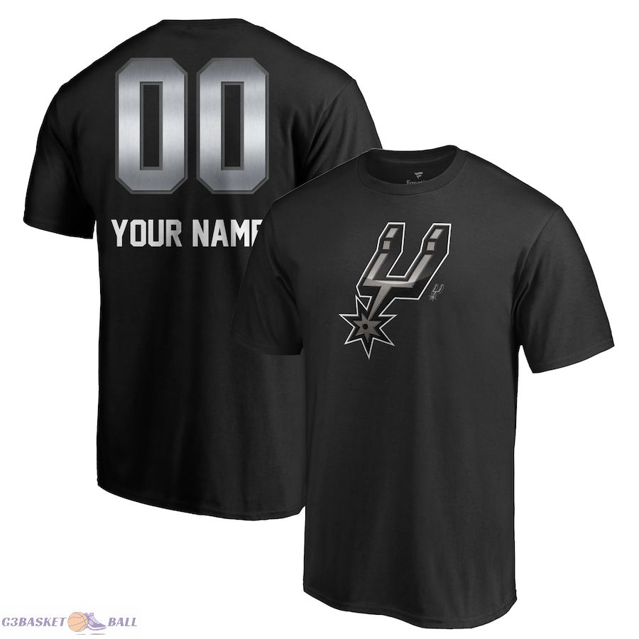 Men's San Antonio Spurs Black Midnight Mascot Personalized Name & Number T-Shirt