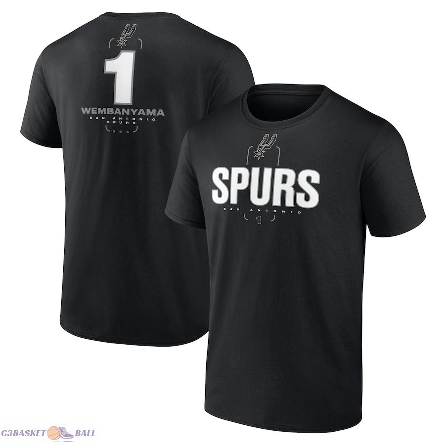 Men's San Antonio Spurs Victor Wembanyama Black Behind The Back Name & Number T-Shirt