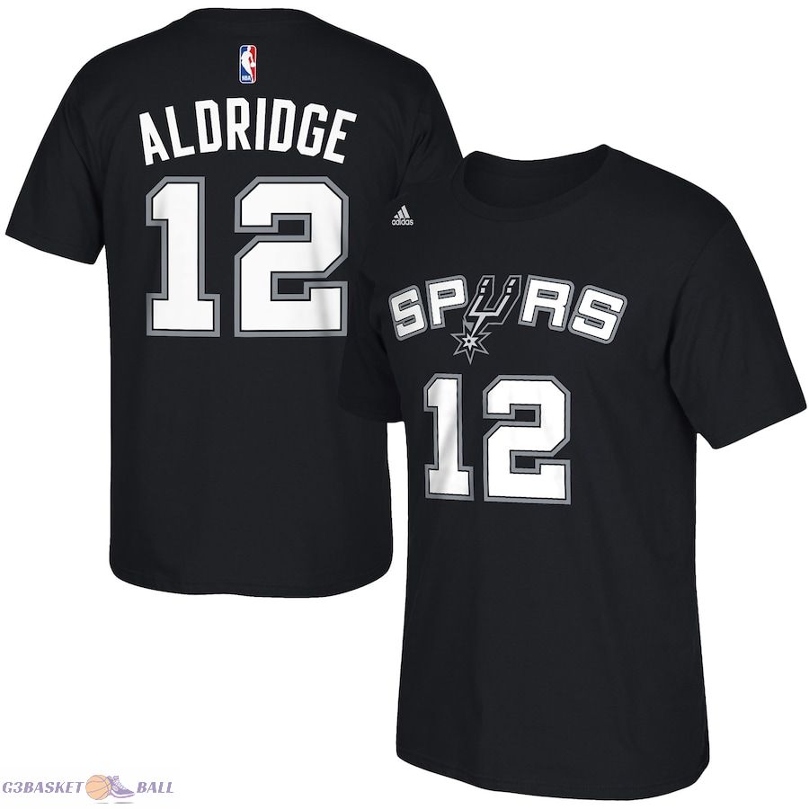 Men's San Antonio Spurs LaMarcus Aldridge adidas Black Net Number T-Shirt