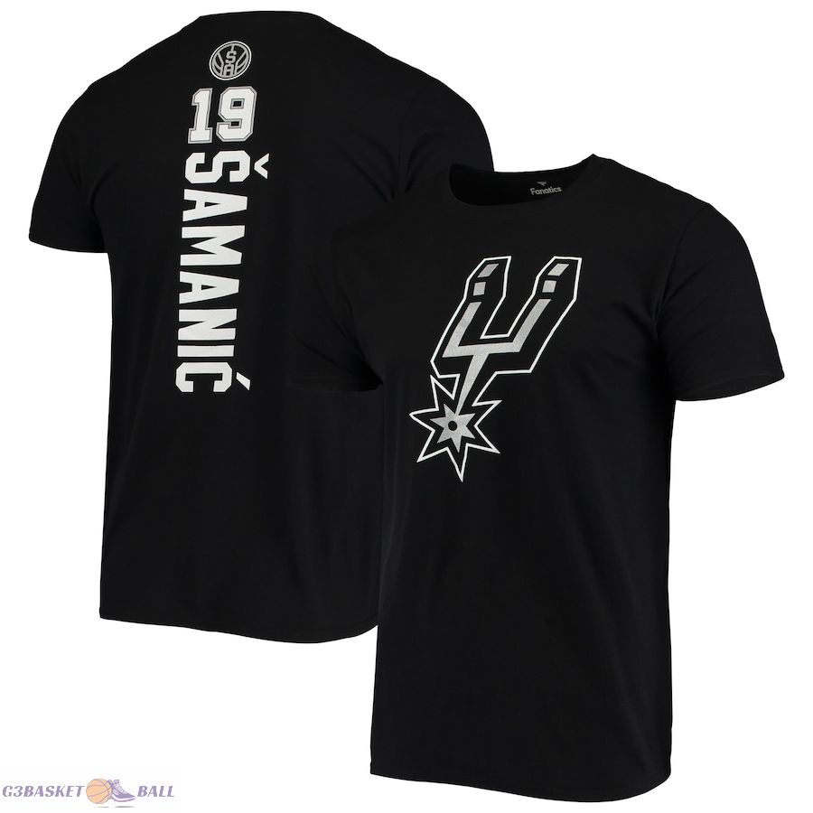 Men's San Antonio Spurs Luka Samanic Fanatics Black Playmaker Name & Number Logo T-Shirt