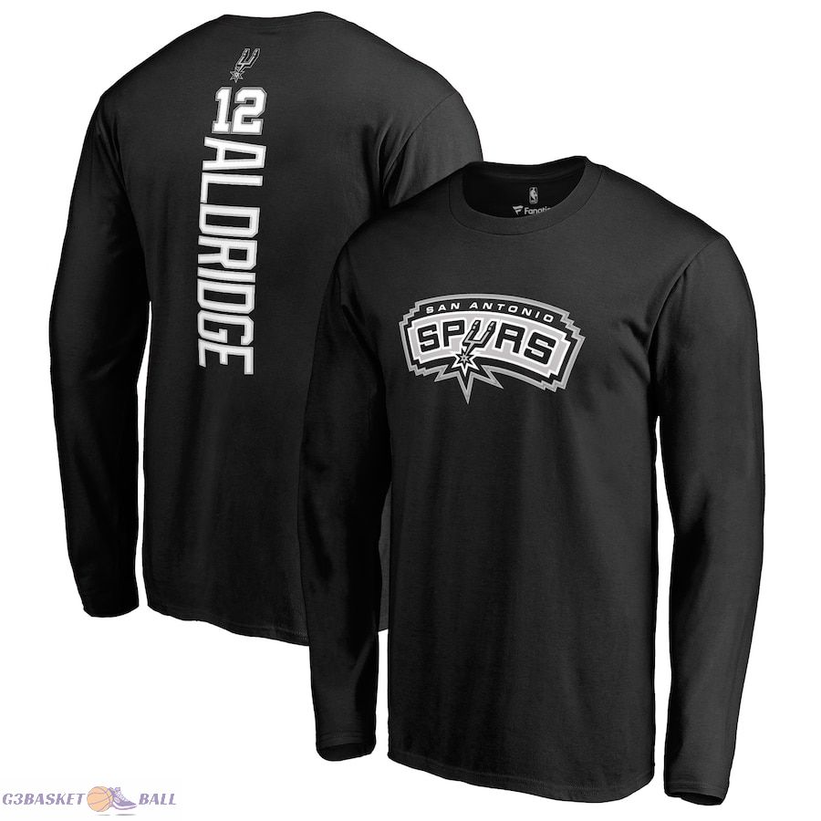 Men's San Antonio Spurs LaMarcus Aldridge Fanatics Black Backer Name & Number Long Sleeve T-Shirt