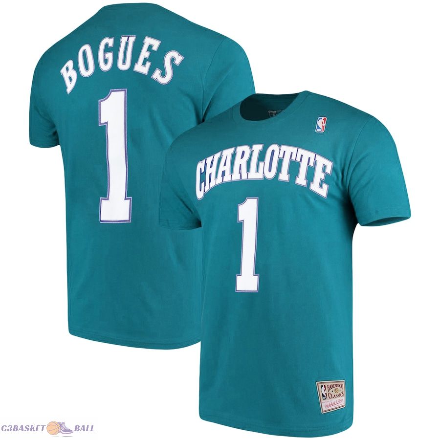 Men's Charlotte Hornets Muggsy Bogues Mitchell & Ness Teal Hardwood Classics Name & Number Player T-Shirt