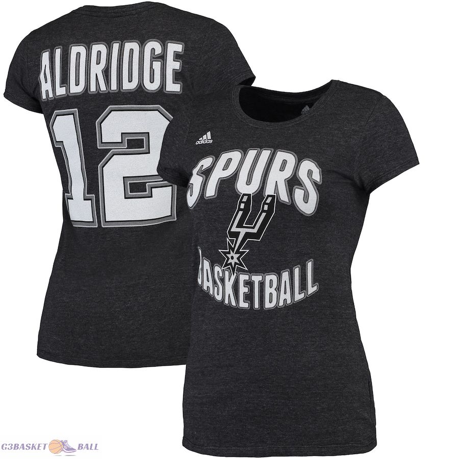 Women's San Antonio Spurs LaMarcus Aldridge adidas Black Name & Number T-Shirt