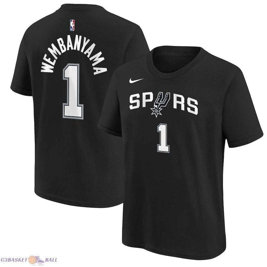 Youth San Antonio Spurs Victor Wembanyama Black Icon Name & Number T-Shirt