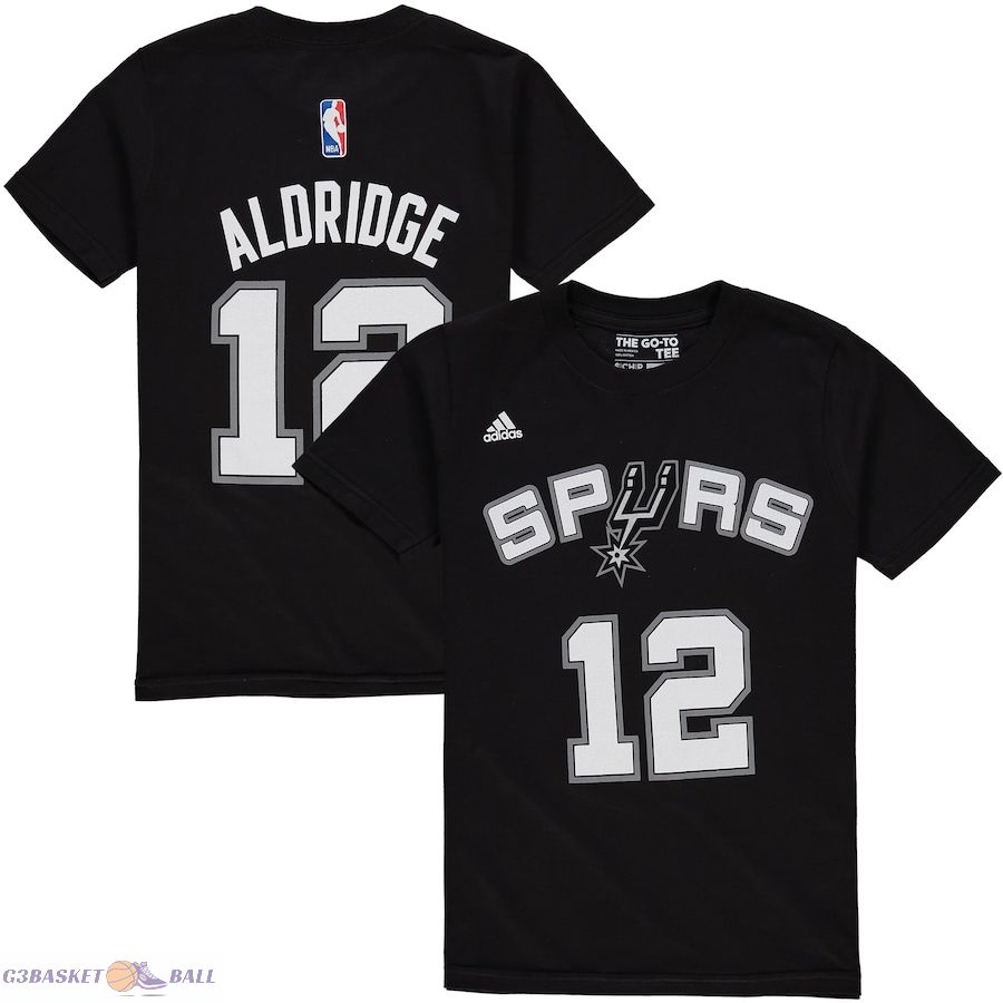 Youth San Antonio Spurs LaMarcus Aldridge Black Game Time Flat Name & Number T-Shirt