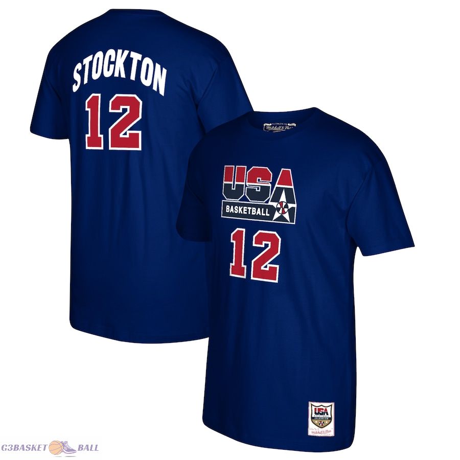 Men's USA Basketball John Stockton Mitchell & Ness Navy 1992 Dream Team Name & Number T-Shirt