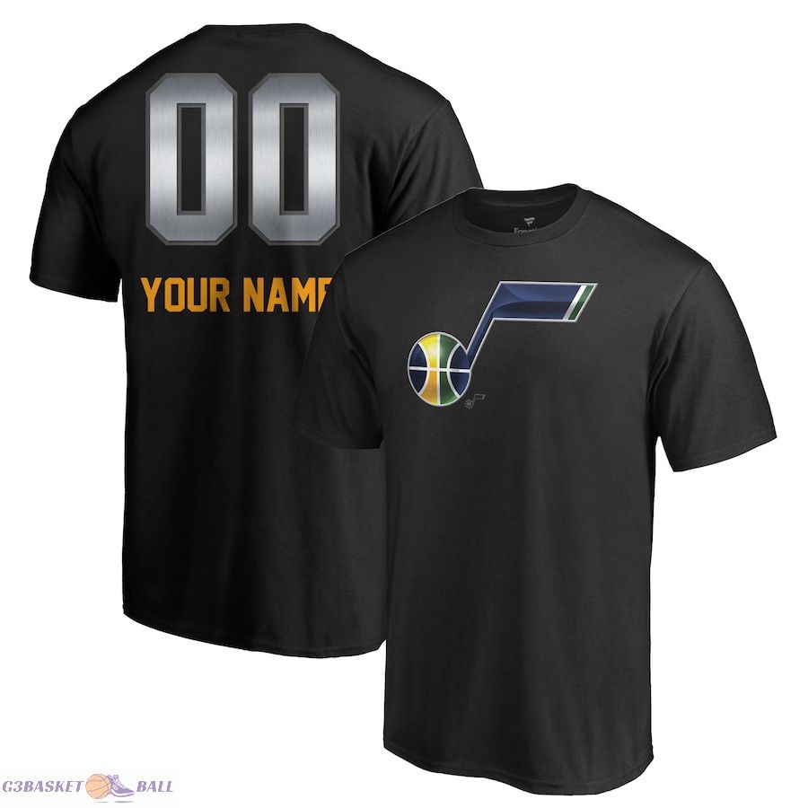 Men's Utah Jazz Black Midnight Mascot Personalized Name & Number T-Shirt