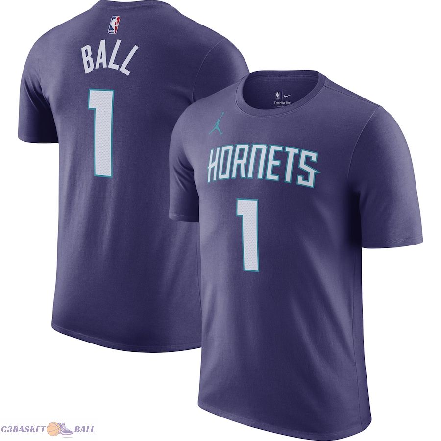 Men's Charlotte Hornets LaMelo Ball Jordan Brand Purple 2022/23 Statement Edition Name & Number T-Shirt