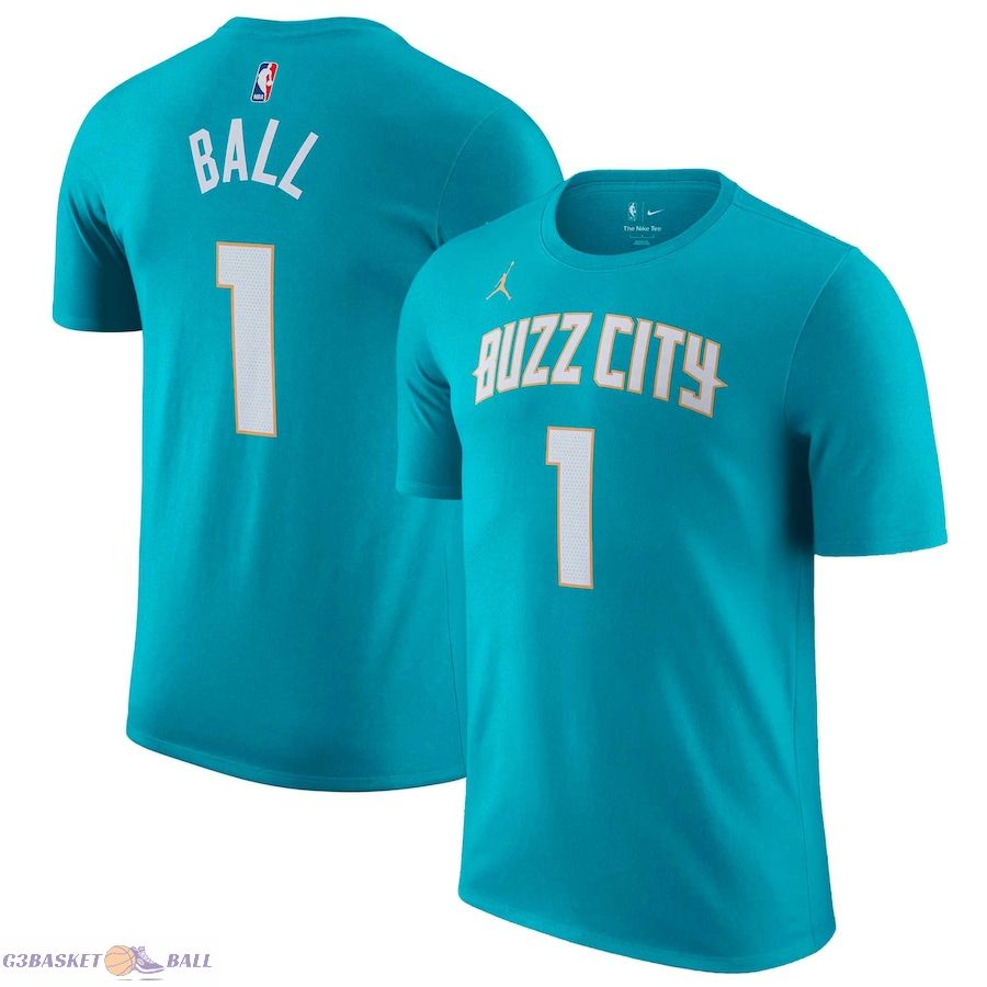 Men's Charlotte Hornets LaMelo Ball Jordan Brand Teal 2023/24 City Edition Name & Number T-Shirt