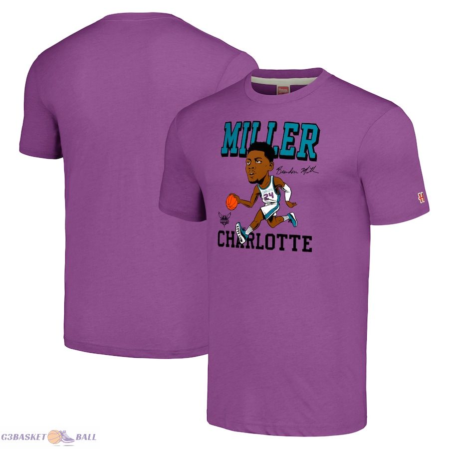 Men's Charlotte Hornets Brandon Miller Homage Purple Caricature Tri-Blend T-Shirt