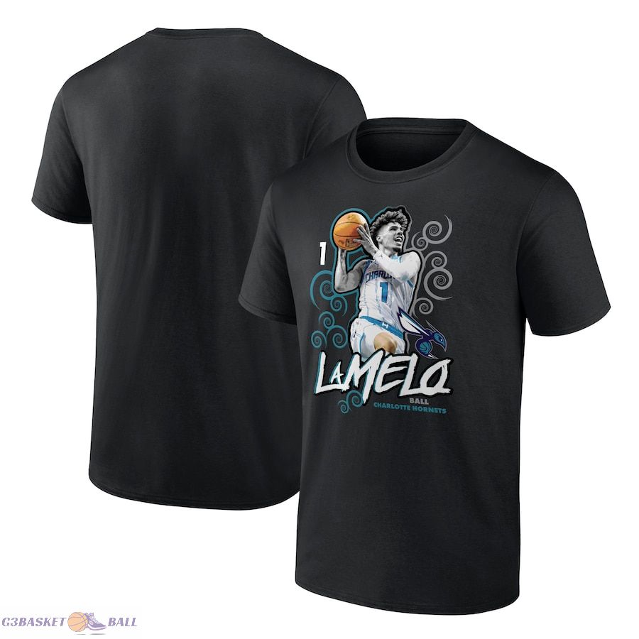 Men's Charlotte Hornets LaMelo Ball Black Player Name & Number Competitor T-Shirt