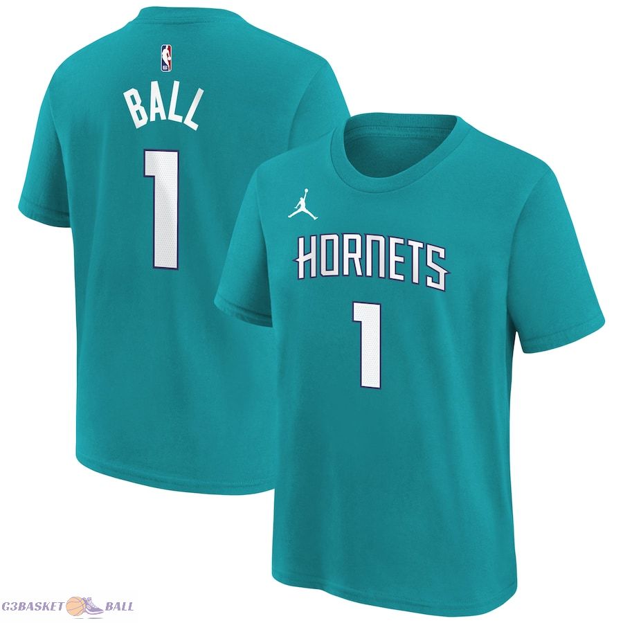 Youth Charlotte Hornets LaMelo Ball Jordan Brand Teal Icon Name & Number T-Shirt