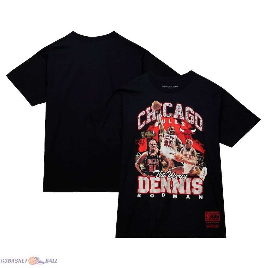 Men's Chicago Bulls Dennis Rodman Mitchell & Ness Black Hardwood Classics Bling Concert Player T-Shirt