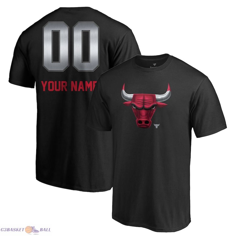 Men's Chicago Bulls Black Midnight Mascot Personalized Name & Number T-Shirt