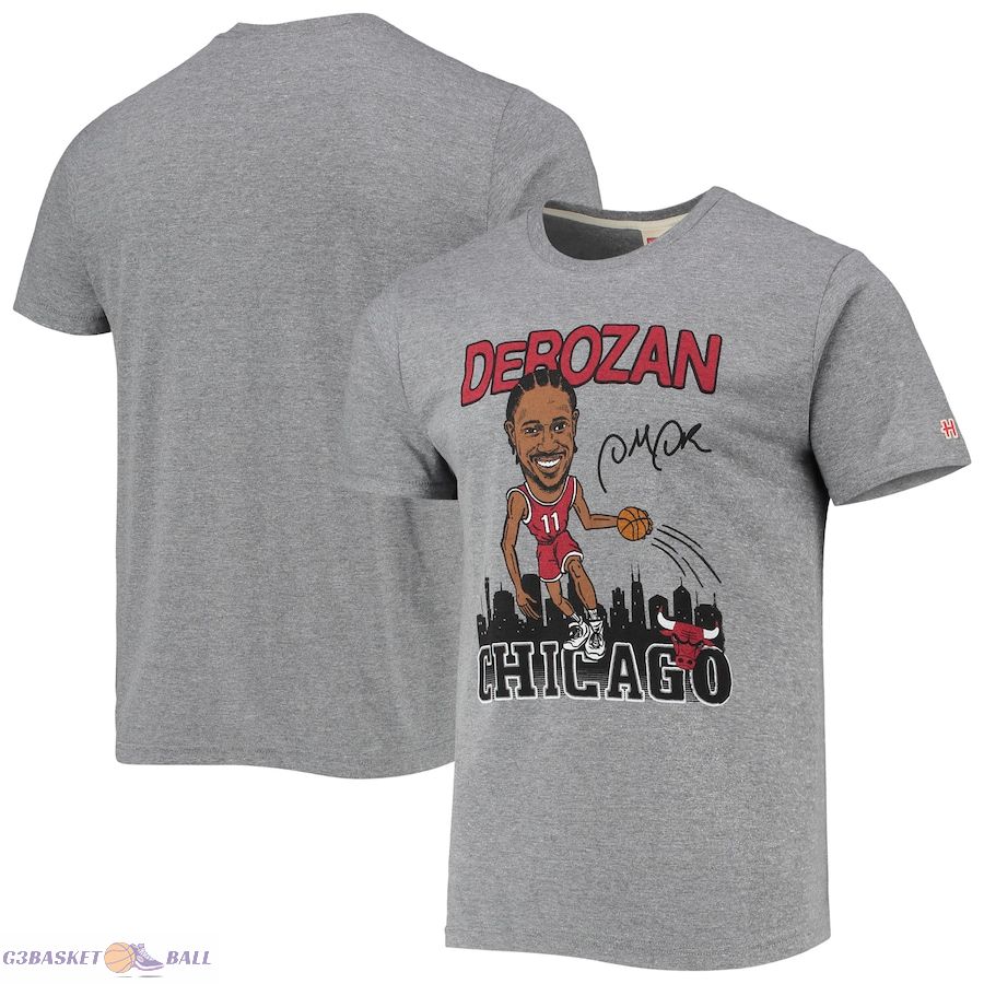 Men's Chicago Bulls DeMar DeRozan Homage Heathered Gray Caricature Tri-Blend T-Shirt