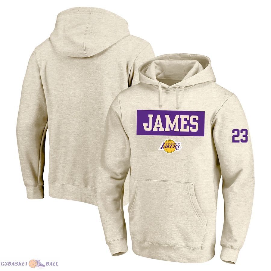 Men's Los Angeles Lakers LeBron James Profile Cream Big & Tall Player Double Face Tri-Blend Pullover Hoodie