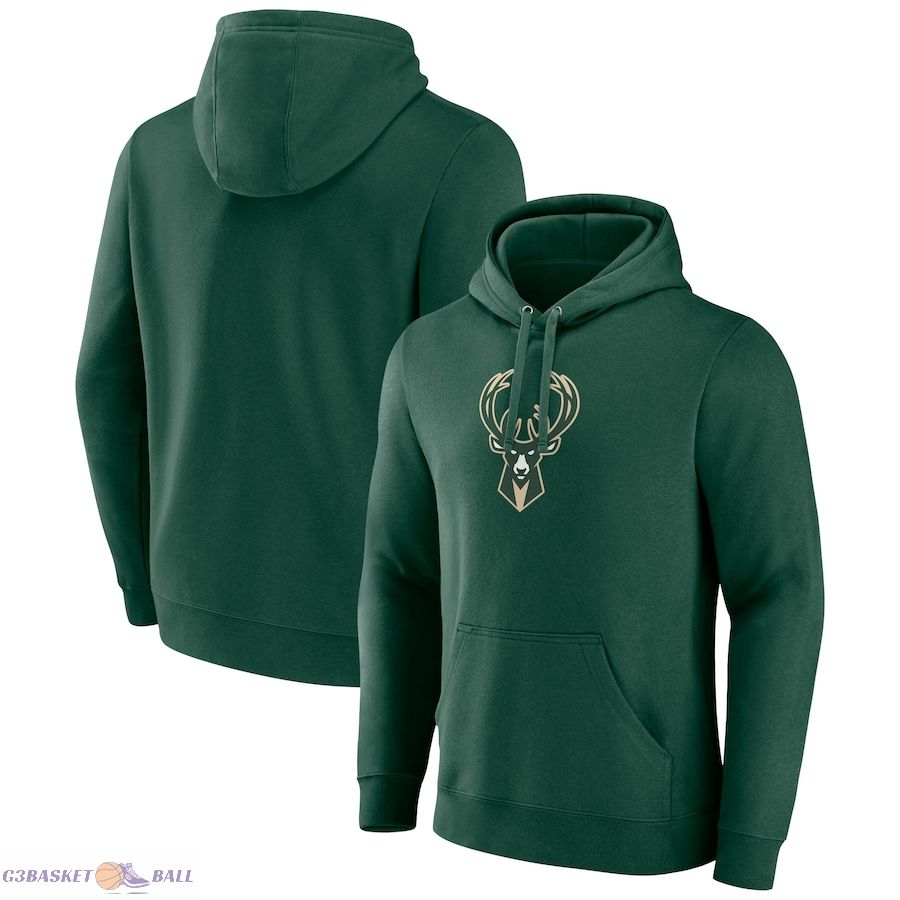 Men's Milwaukee Bucks Fanatics Hunter Green Primary Logo Pullover Hoodie