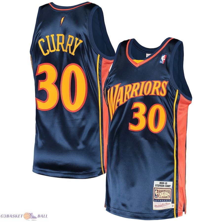 Men's Golden State Warriors Stephen Curry Mitchell & Ness Navy 2009/10 Hardwood Classics Authentic Jersey