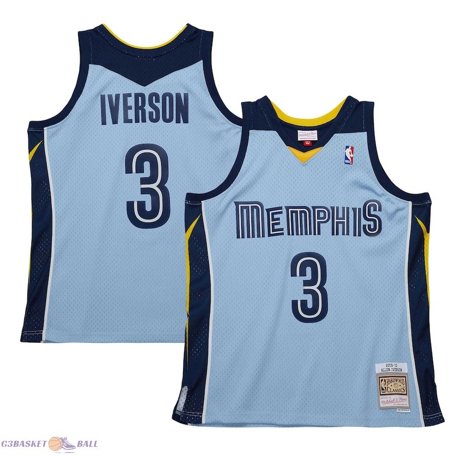 Men's Memphis Grizzlies Allen Iverson Mitchell & Ness Light Blue 2009/10 Hardwood Classics Swingman Jersey