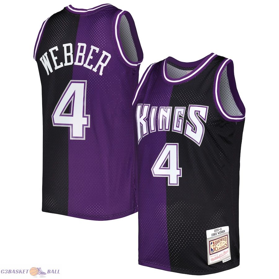 Men's Sacramento Kings Chris Webber Mitchell & Ness Purple/Black Hardwood Classics 2000/01 Split Swingman Jersey