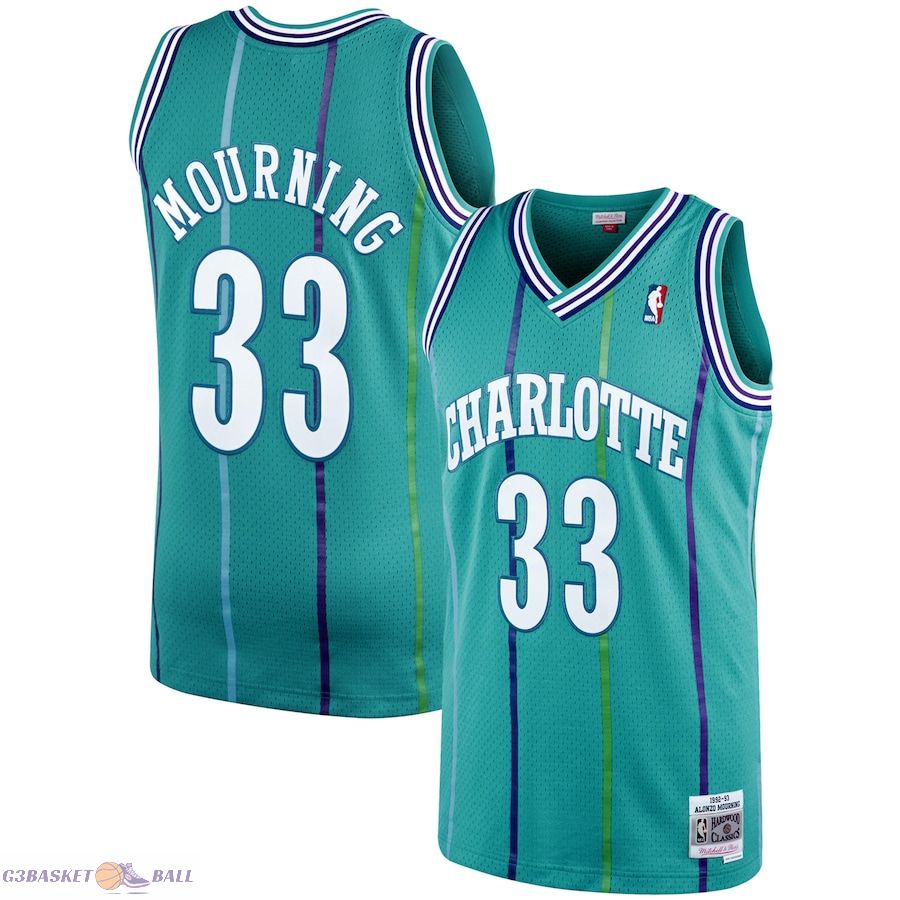 Men's Charlotte Hornets Alonzo Mourning Mitchell & Ness Teal 1992/93 Hardwood Classics Swingman Jersey