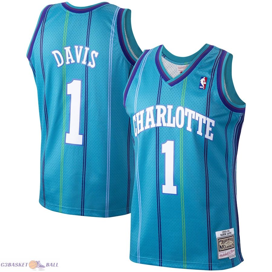 Men's Charlotte Hornets Baron Davis Mitchell & Ness Teal 1999/00 Hardwood Classics Swingman Jersey