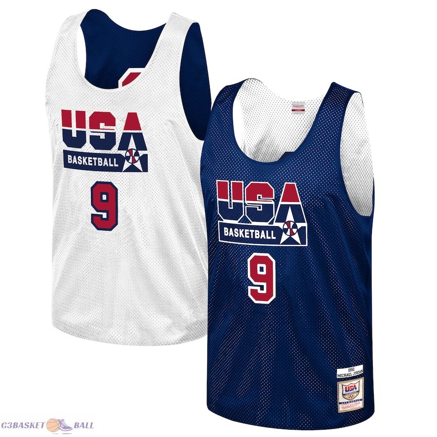 Men's USA Basketball Michael Jordan Mitchell & Ness Navy Training 1992 Dream Team Authentic Reversible Practice Jersey