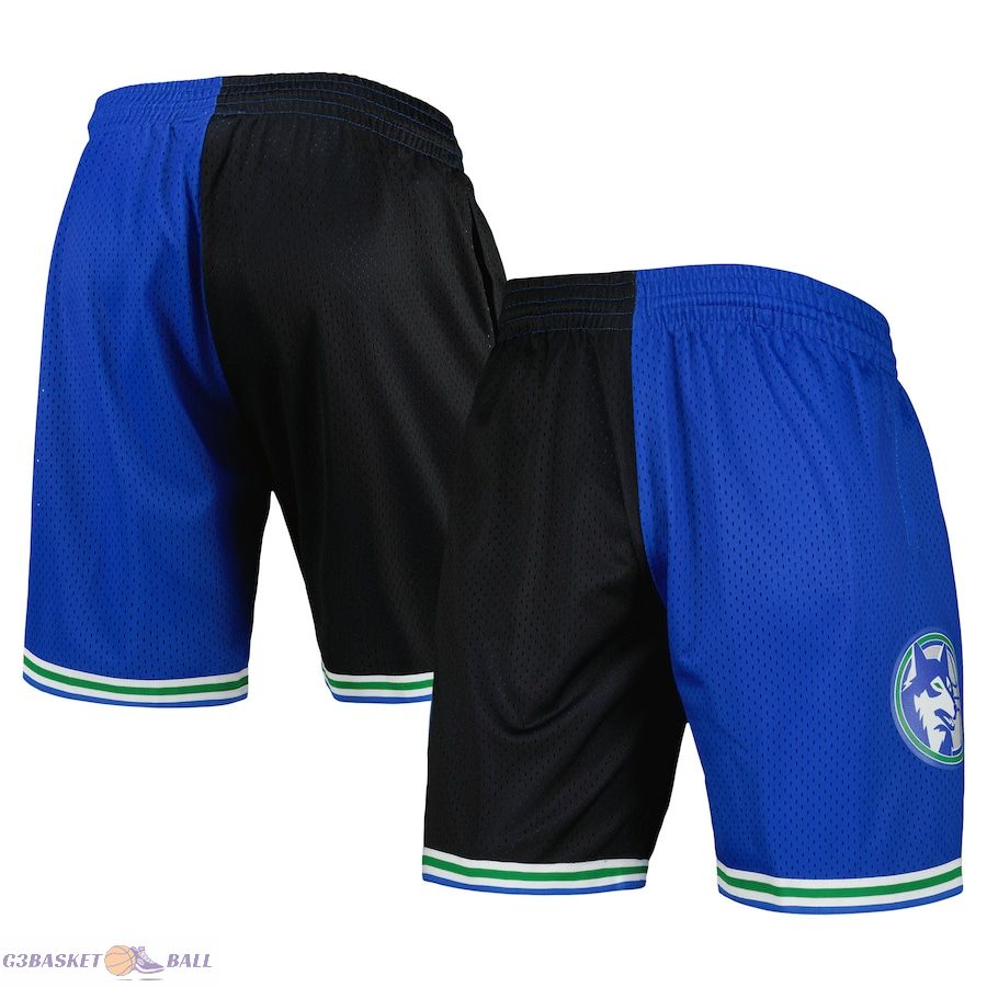 Men's Minnesota Timberwolves Mitchell & Ness Black/Blue Hardwood Classics 1993 Split Swingman Shorts