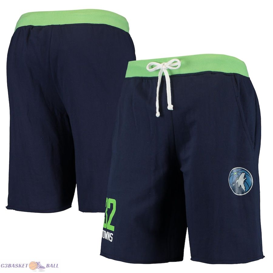 Men's Minnesota Timberwolves Karl-Anthony Towns Navy Name & Number French Terry Shorts