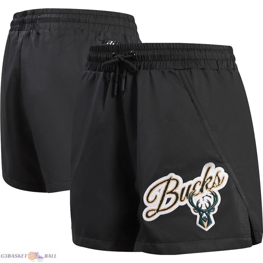 Women's Milwaukee Bucks Pro Standard Black Script Woven Shorts