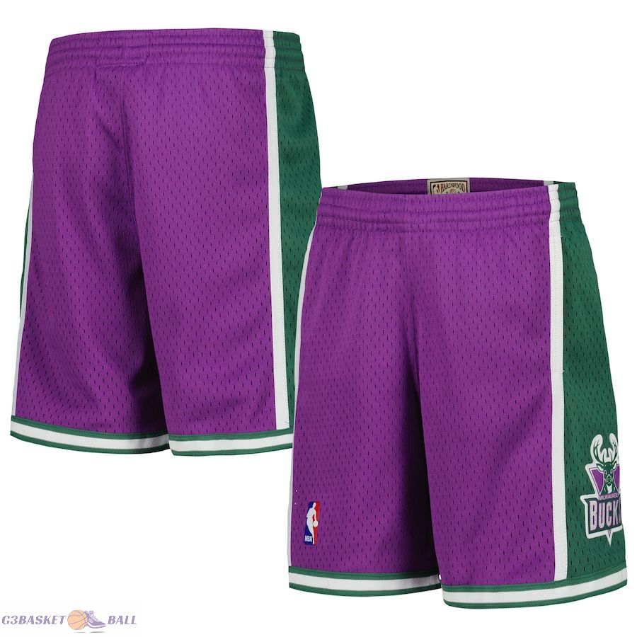 Youth Milwaukee Bucks Mitchell & Ness Purple Hardwood Classics Swingman Shorts