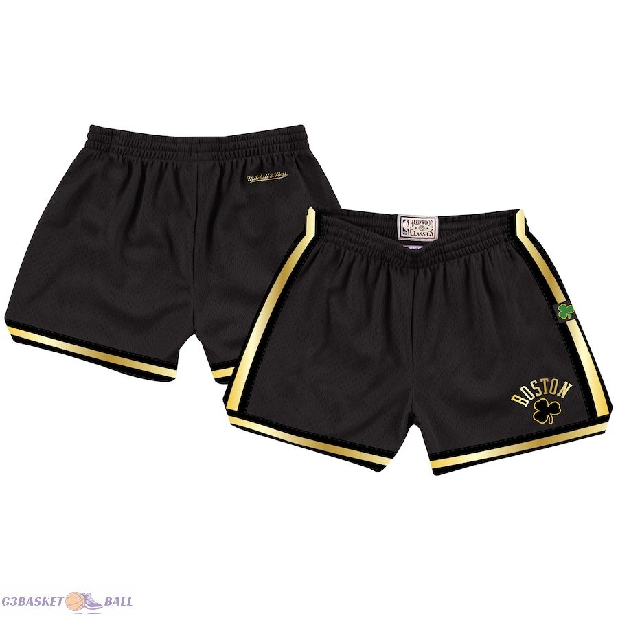 Women's Boston Celtics Mitchell & Ness Black Hardwood Classics Golden Jump Shot Shorts