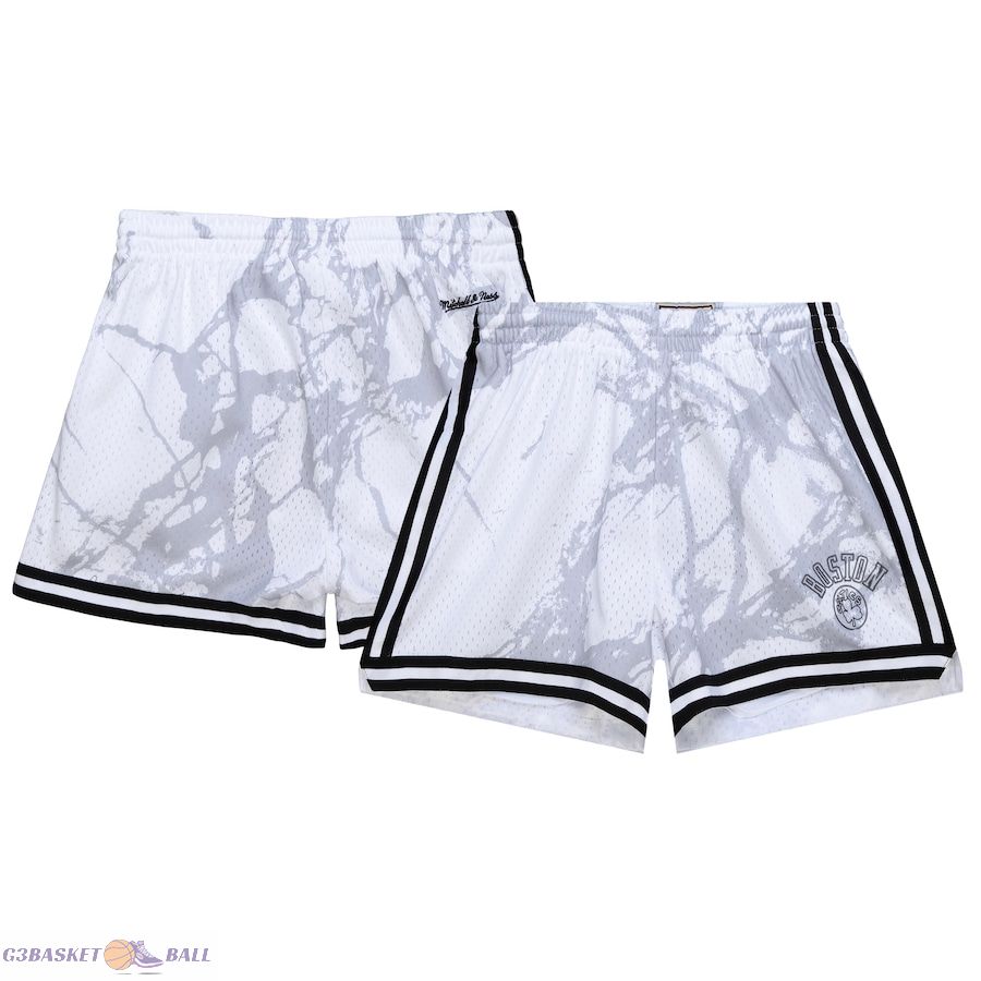 Women's Boston Celtics Mitchell & Ness White Hardwood Classics Marble Shorts