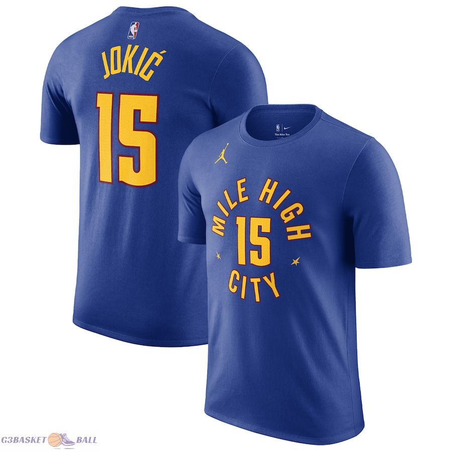 Men's Denver Nuggets Nikola Jokic Jordan Brand Blue 2022/23 Statement Edition Name & Number T-Shirt