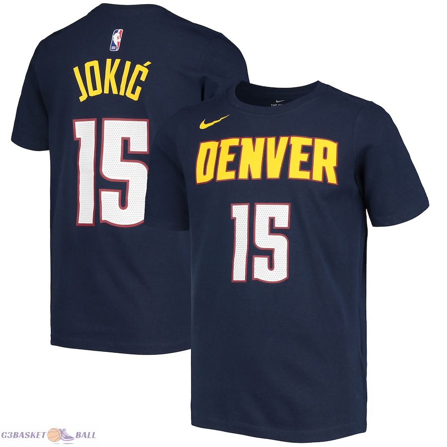 Youth Denver Nuggets Nikola Jokic Navy Logo Name & Number Performance T-Shirt