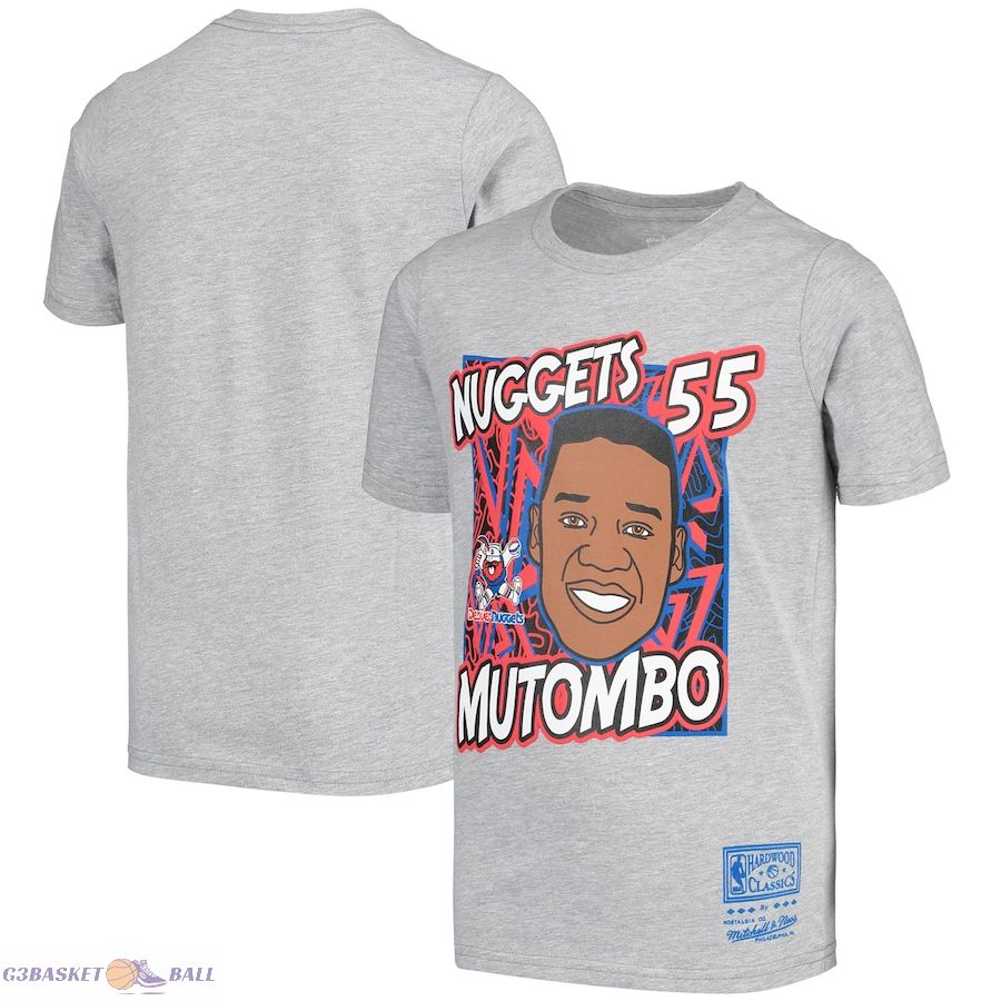 Youth Denver Nuggets Dikembe Mutombo Mitchell & Ness Gray Hardwood Classics King of the Court Player T-Shirt