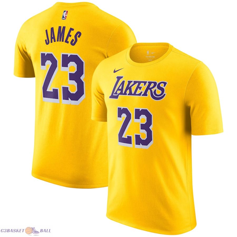 Men's Los Angeles Lakers LeBron James Gold Icon 2022/23 Name & Number T-Shirt