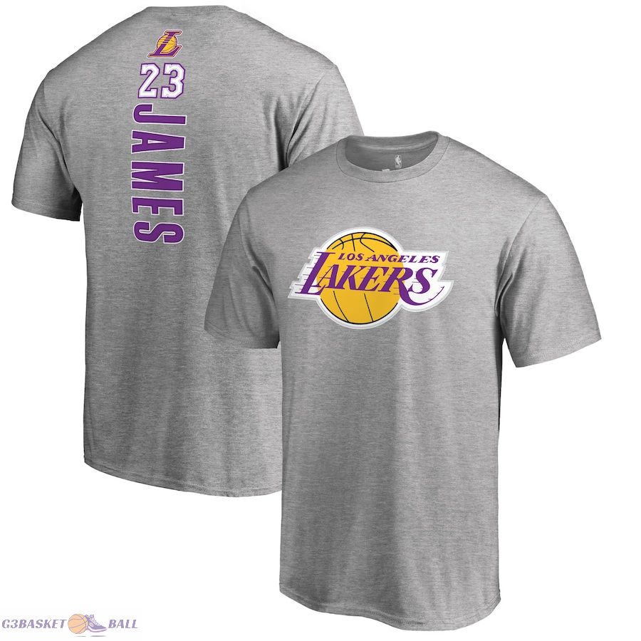 Men's Los Angeles Lakers LeBron James Heather Gray Backer Name & Number T-Shirt