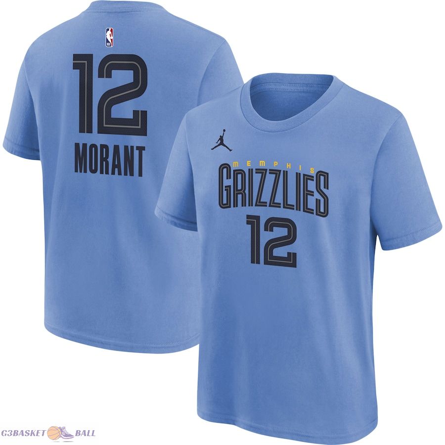 Youth Memphis Grizzlies Ja Morant Jordan Brand Light Blue Statement Edition Name & Number Player T-Shirt