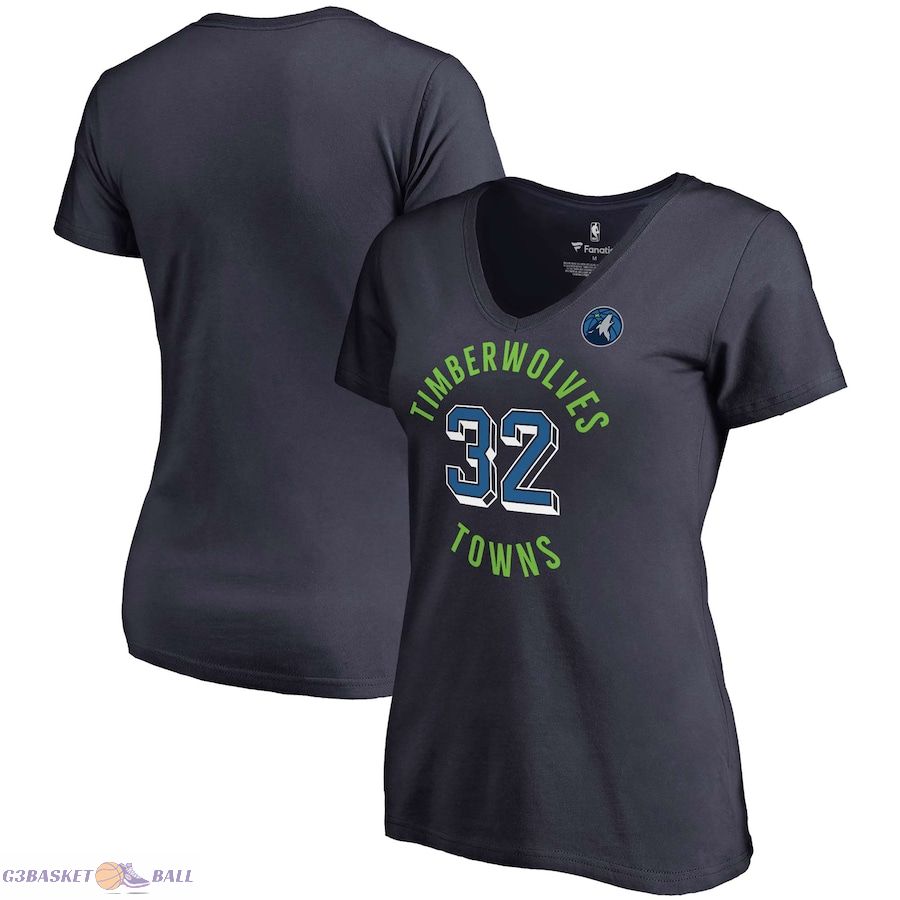 Women's Minnesota Timberwolves Karl-Anthony Towns Fanatics Navy Notable Name & Number V-Neck T-Shirt