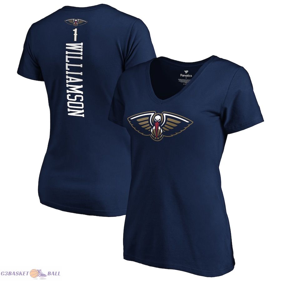 Women's New Orleans Pelicans Zion Williamson Fanatics Navy 2019 NBA Draft Playmaker Name & Number V-Neck T-Shirt