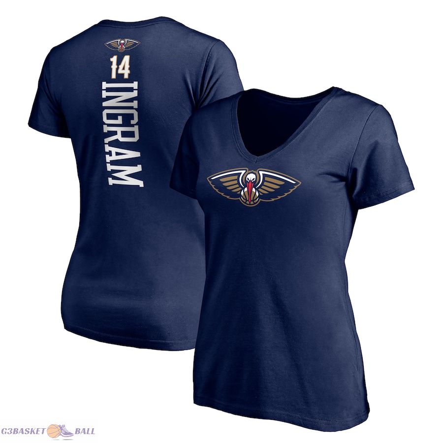 Women's New Orleans Pelicans Brandon Ingram Navy Playmaker Name & Number V-Neck T-Shirt