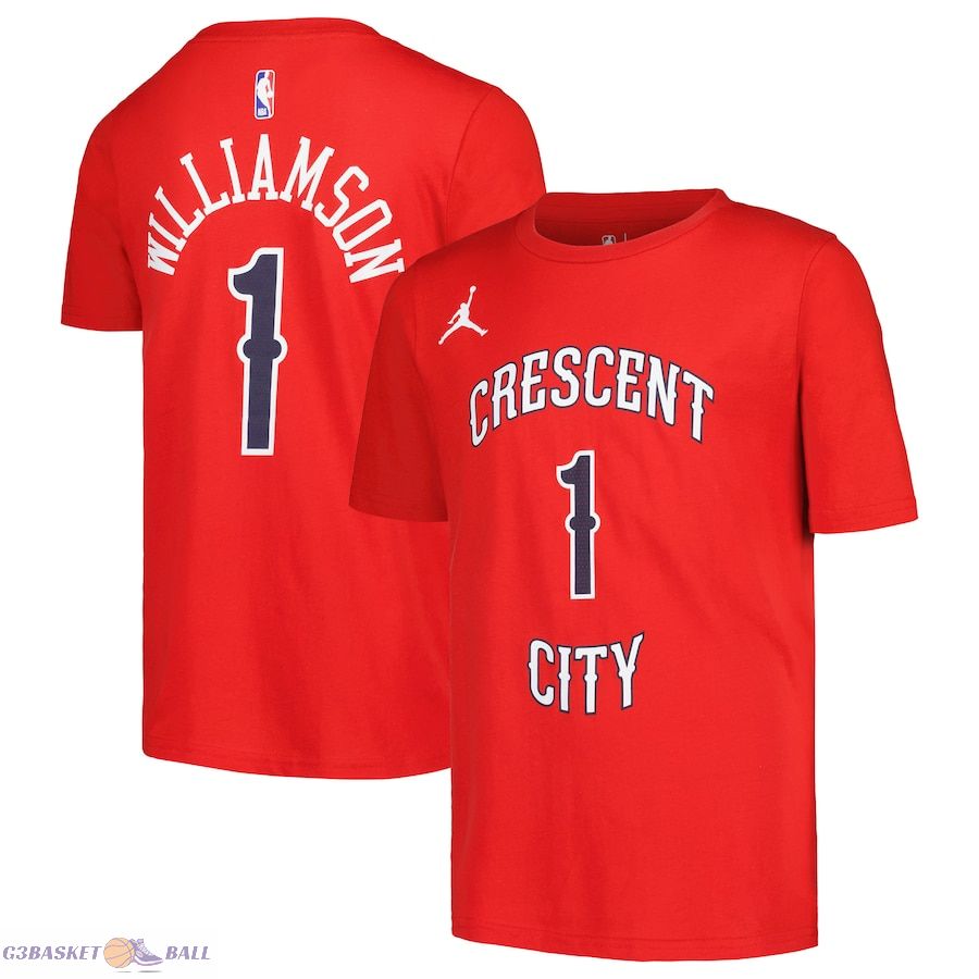 Youth New Orleans Pelicans Zion Williamson Jordan Brand Red Name & Number Statement T-Shirt