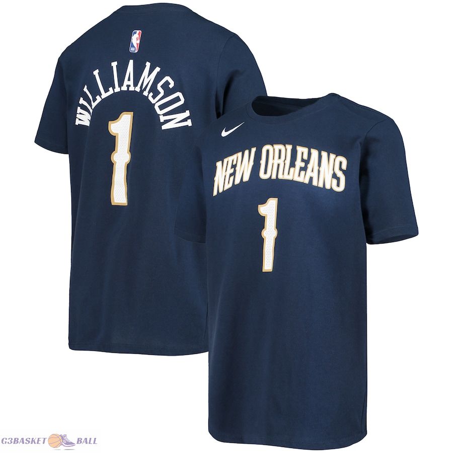 Youth New Orleans Pelicans Zion Williamson Navy Logo Name & Number Performance T-Shirt