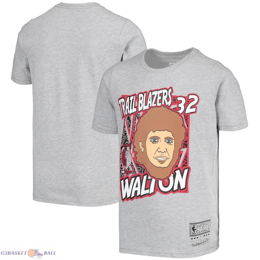 Youth Portland Trail Blazers Bill Walton Mitchell & Ness Gray Hardwood Classics King of the Court Player T-Shirt