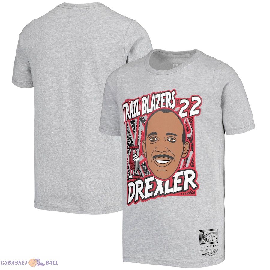 Youth Portland Trail Blazers Clyde Drexler Mitchell & Ness Gray Hardwood Classics King of the Court Player T-Shirt