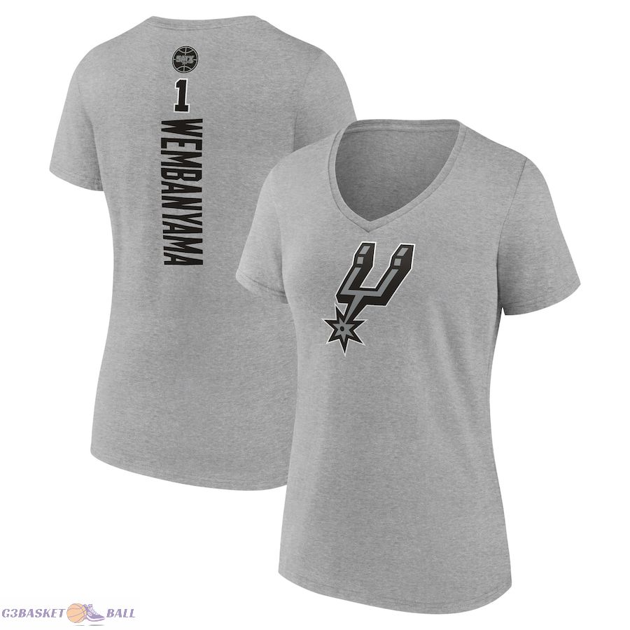 Women's San Antonio Spurs Victor Wembanyama Gray Playmaker Name & Number V-Neck T-Shirt