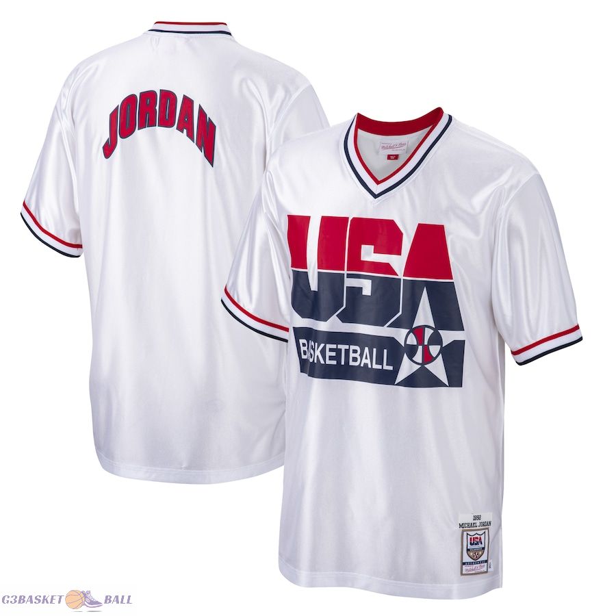 Men's USA Basketball Michael Jordan Mitchell & Ness White 1992 Dream Team Authentic Shooting Shirt